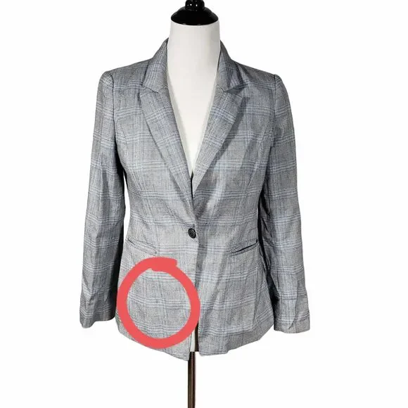 White House Black Market whbm Petite size 4P Gray Blue Plaid Blazer AS IS - Picture 6 of 11
